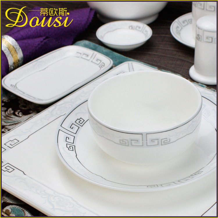 Plate Hotel Restaurant Hotel Luxury Box Supplies Ceramic Tableware Set Table Napkin Ring Three-Piece Set Wing Bowl