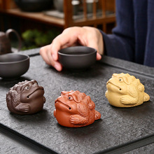 紫砂金蟾茶宠摆件精品可养招财金蟾蜍茶宠物茶玩茶桌茶台茶具配件