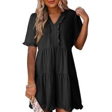 Womens Dresses  Summer Spring V Neck Ruffle Short Sleeve