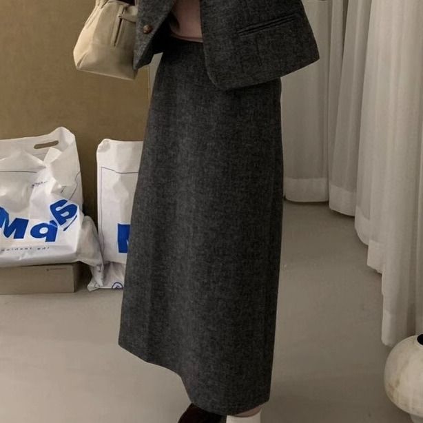SHOP 98小香风毛呢套装女秋冬感气质呢子短外套半身裙两件套|undefined