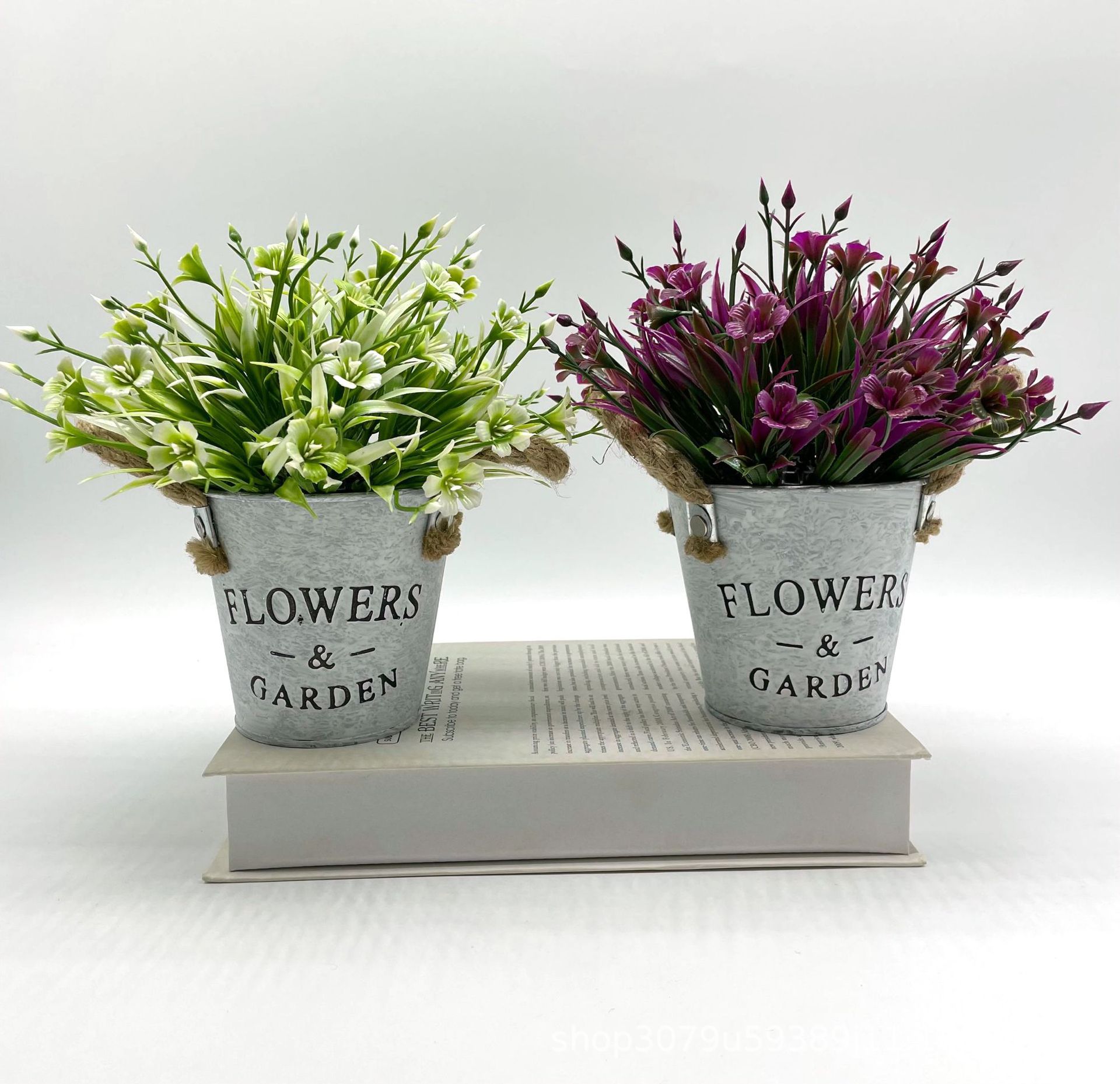 Simulación de plantas verdes, retro creativo, barril de hierro forjado nórdico, planta falsa, planta en maceta, decoración de oficina, bonsai decorativo de plástico