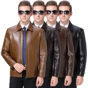 2025 Spring and Autumn New Leather Jacket Men's Lapel Sheepskin Jacket Plus Velvet Thickened Warm Middle-Aged Dad Jacket
