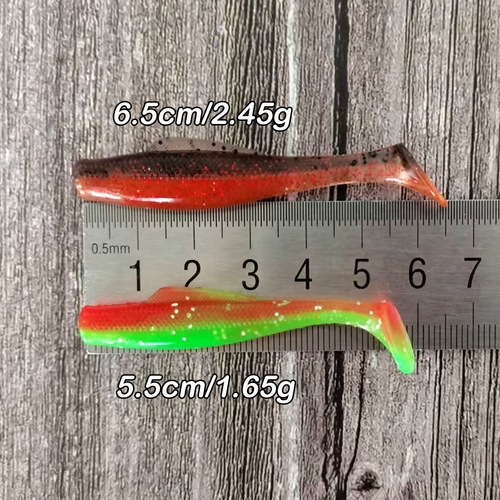 TPR Double Color T Tail Lure Soft Bait 5.5CM 1.6G 6PCS Fishing Bait