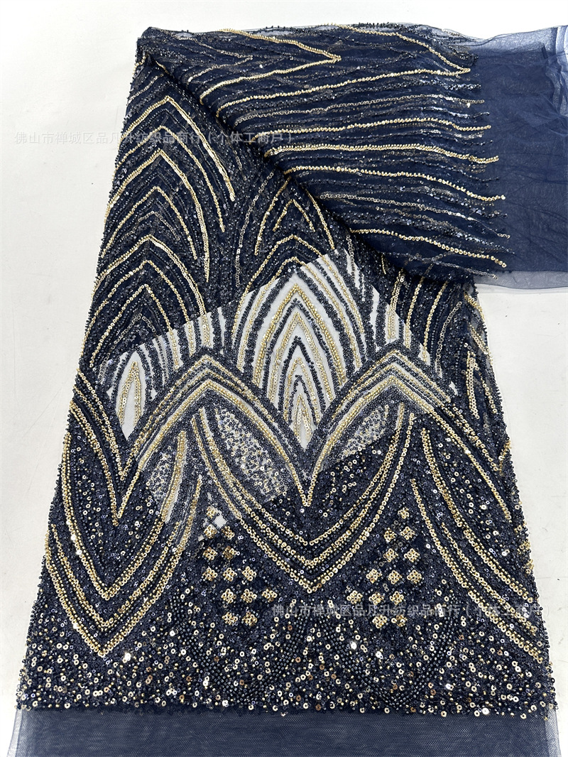 Tejido de malla de sequinilla de dos colores de moda de alta fijación de perlas de tela bordada europea y americana vestido de boda vestido de tela