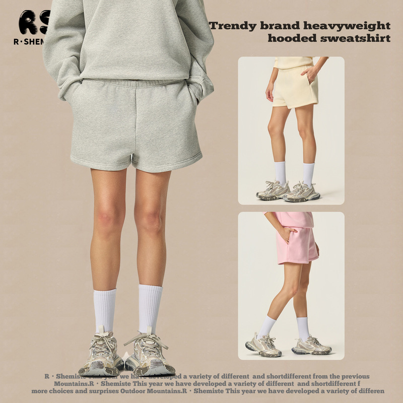 Rs Women's Clothing | Cross-Border 350g American-Style Fleece Women's Shorts Autumn and Winter Sports Casual Pants Trendy Brand Hot Girl Shorts Women.