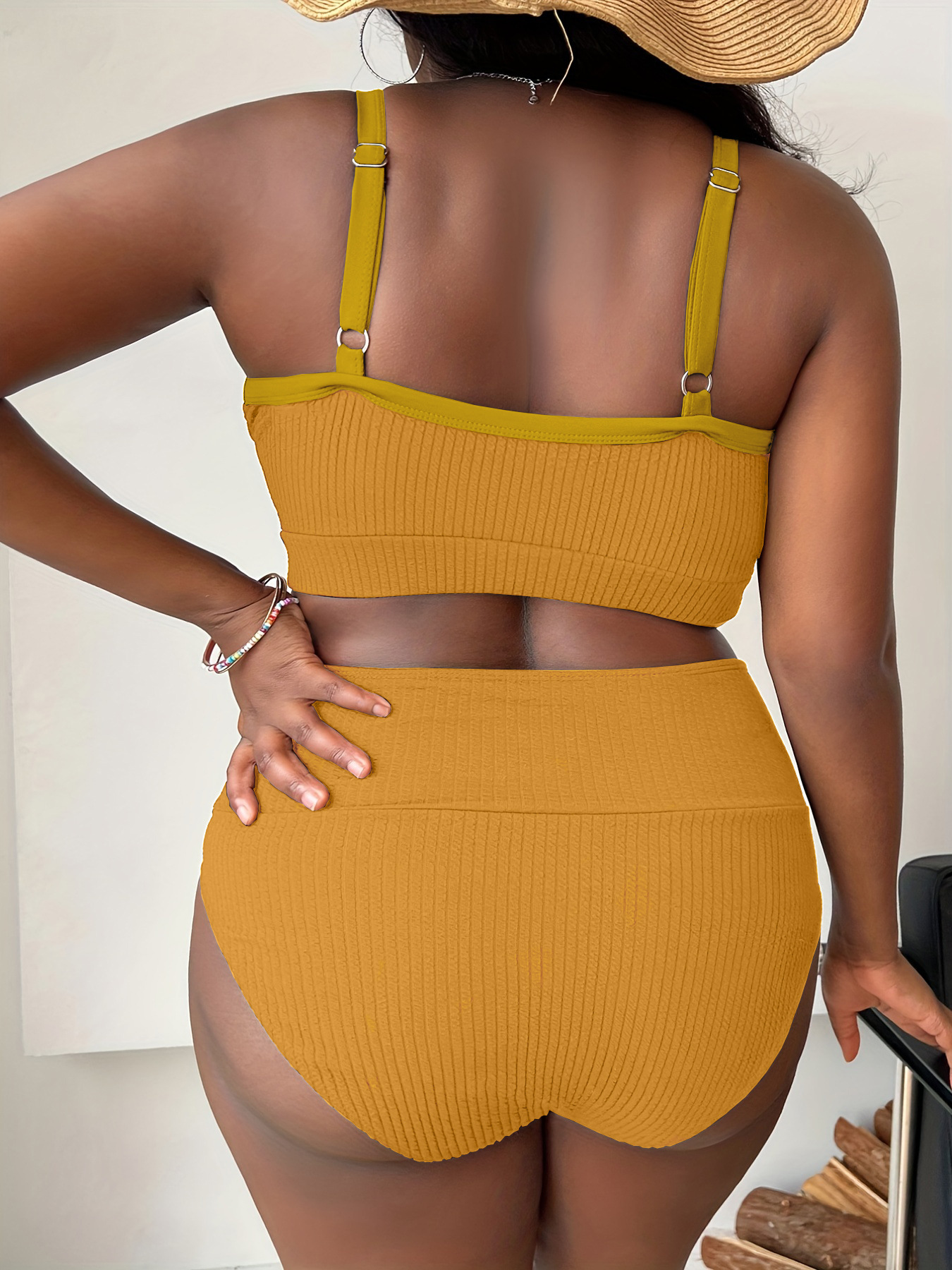 New European And American Foreign Trade Sexy Solid Color High-Waisted Bikini Swimsuit For Plus-Size Women P005_ecoleips.com