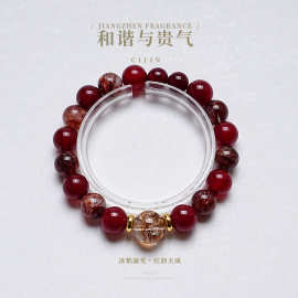 【赤玉鎏金】天然水晶红胶花金箔锦鲤手串女款百搭送礼物手链批发