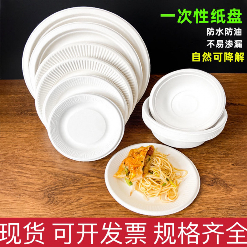 Disposable Plates Made from Sugarcane Pulp, Biodegradable Commercial Tableware for Banquets, Picnics, Large Paper Plates, Disposable Thickened Plates