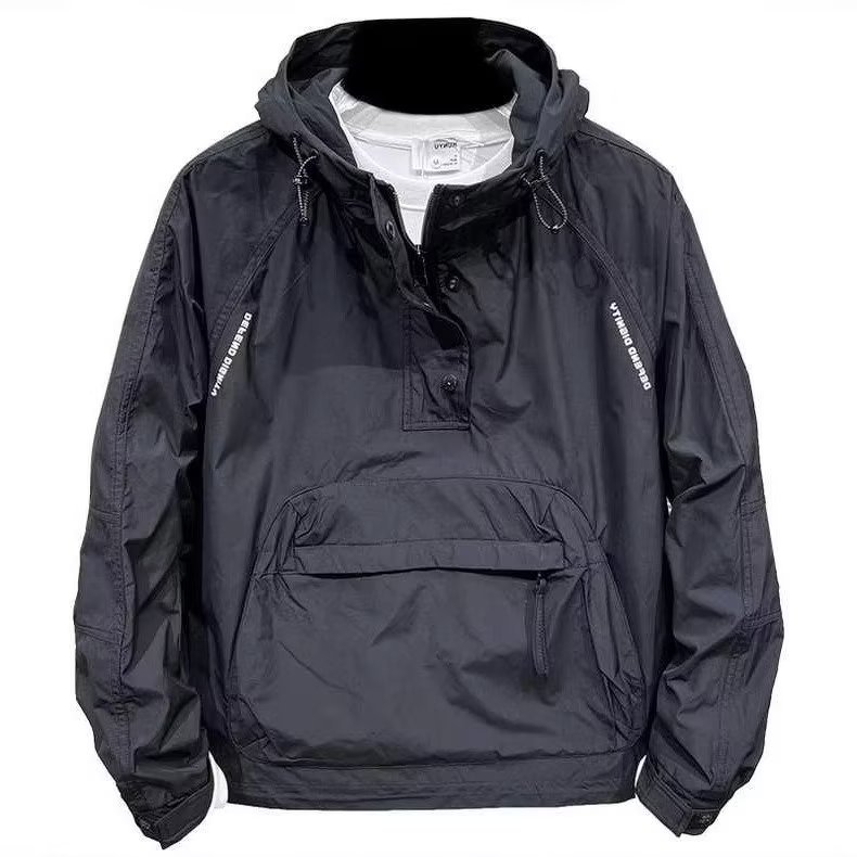 ActiveGo Autumn Winter New Men's Workwear Fleece-Lined Hooded Jacket With Zipper Pockets Pullover Windbreaker Casual Loose Coat_voghion.com