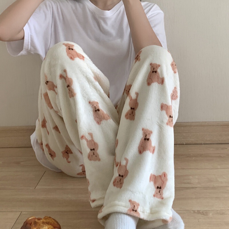 Winter Flannel Pajama Pants fleece-lined Thickened Warm Cute Pants Women's Home Pants Walking Pants Casual Warm Pants