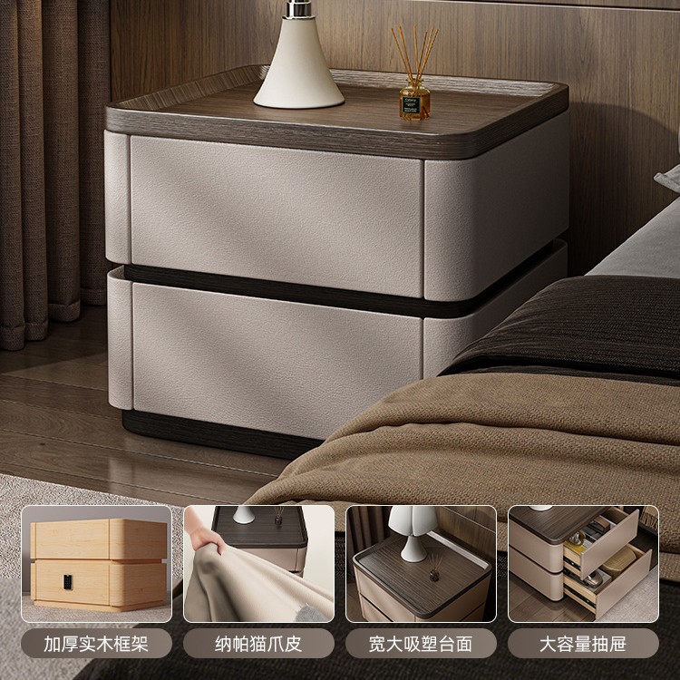 Mesita de noche de madera maciza con cerradura de combinación, caja fuerte, lujo ligero, sensación de alta gama, 2025, estilo caliente, dormitorio doméstico, armario de almacenamiento