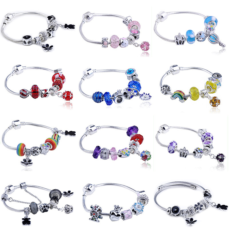 Pan Style Crystal Glass Bead Bracelet European and American Ladies Charm Bracelet Internet Celebrity Live Broadcast with Goods Supply Wholesale
