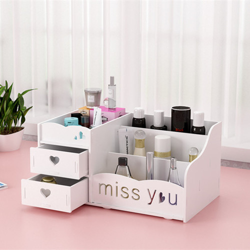 Desktop cosmetics storage box, large capacity, portable drawer type with mirror, home jewelry and skin care product storage shelf