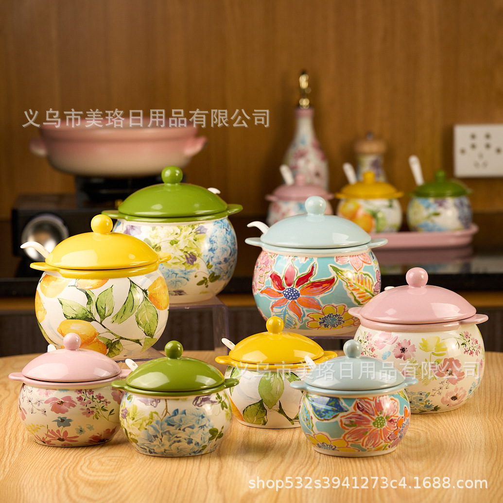 Large-capacity, colorful glazed ceramic jar for storing lard, suitable for home use, kitchen storage, and specifically for chili oil