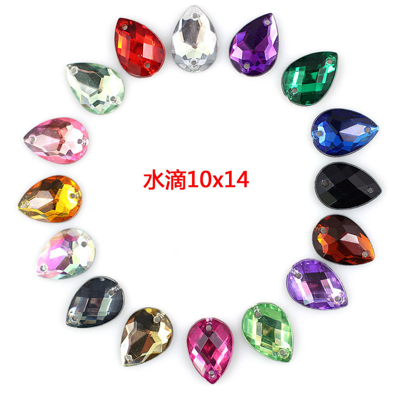 High-End Hand-Stitched Diamond Teardrop-Shaped 10X14 Rhinestone DIY Double-Hole Flat-Bottom Wedding Dress Accessories Acrylic Rhinestone