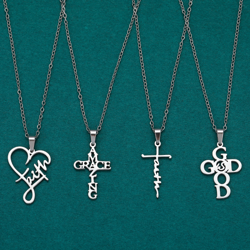 All Seasons Season Unisex Gender Wholesale Jewelry Vintage Style Classic Style Cross Letter Heart Shape 201 Stainless Steel Polishing Pendant Necklace Cable Chain