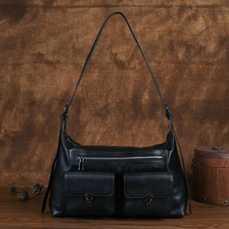 Túi tote da bò dung tích lớn đeo chéo cổ điển nữ — Màu nâu cổ điển, Cà phê cổ điển, Màu đen cổ điển
