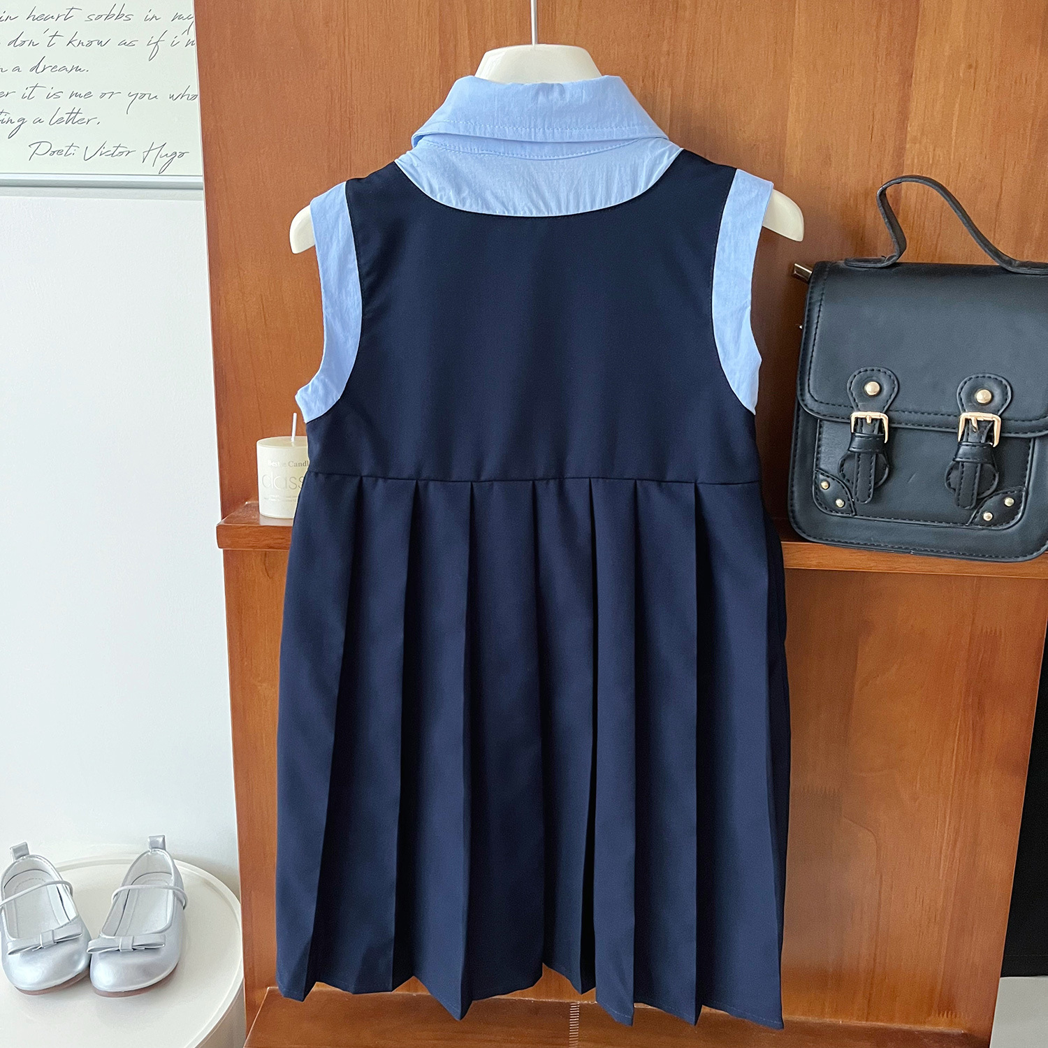 Gonna per bambini senza maniche plissettata in stile scuola coniglietto coreano versione estiva 2024 24376_voghion.com