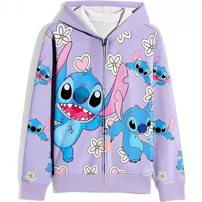 Cross-Border New Couple 3D Printed Stitch Series Casual Hoodies Trendy Brand Men's and Women's Hooded Zipper Sweatshirts