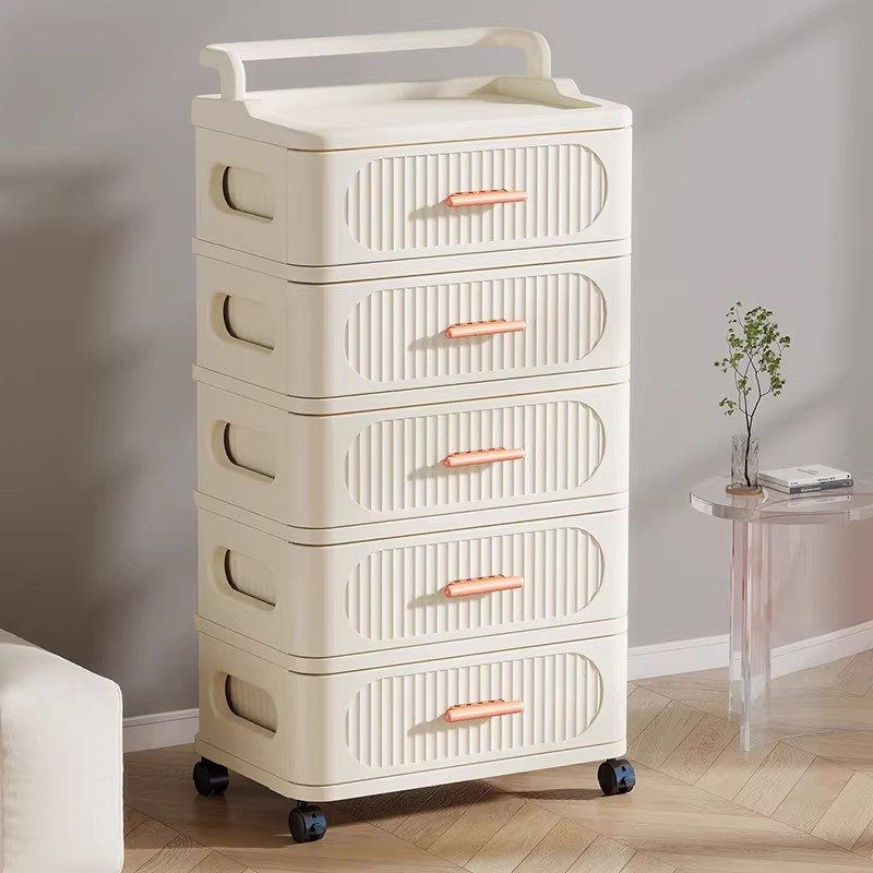 Movable Trolley Drawer-Type Storage Cabinet under the Table for Snacks and Toys, Layered Gap Storage Rack for Home Use