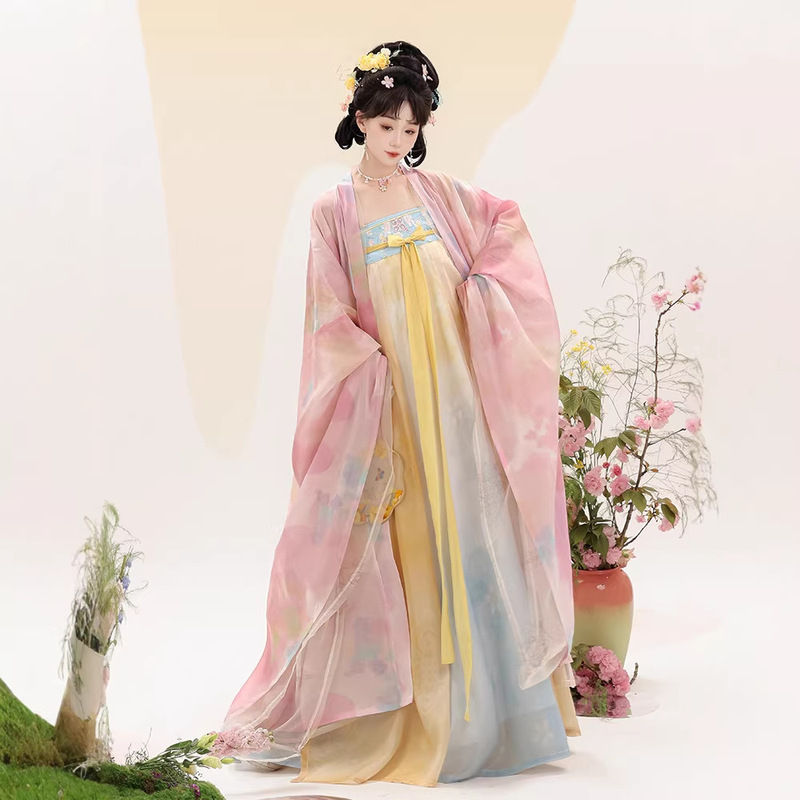 Original Tang-Style Adult Hanfu for Women, Embroidered Waist-Length Skirt, Large-Sleeved Shirt, Ethereal Hanfu for Women, Everyday Spring and Autumn Style
