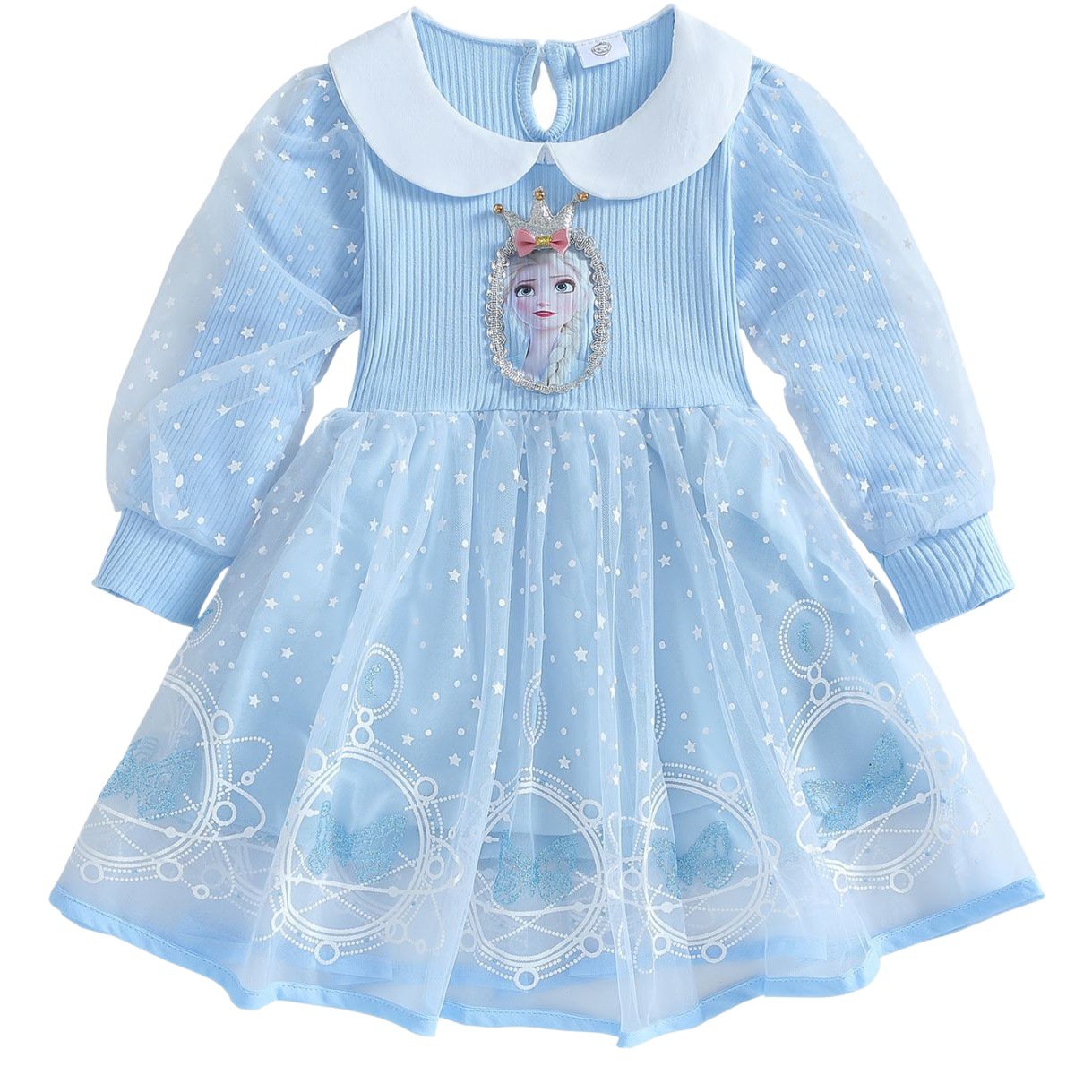 Vestido de princesa Elsa para niñas, vestido de estilo coreano de manga larga, vestido de cumpleaños para niños de otoño 2025