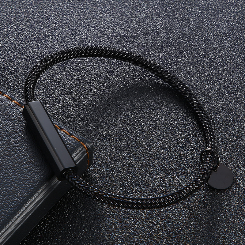 All Seasons Season Retro Punk Geometric Customization Laser Engraving 304 Stainless Steel Steel Wire Round Men's Bracelets Men Cord & Leather Bracelets
