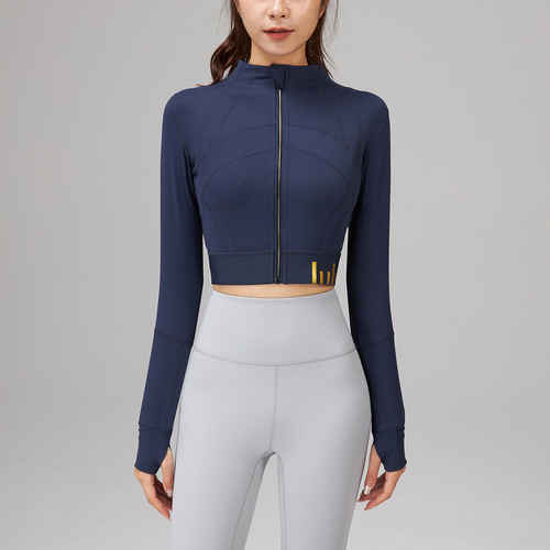 New Women's Sport Def*ne Jacket Short Sleeve, Revealing Navel, Double-Sided Fleece, Casual Running Fitness Outerwear