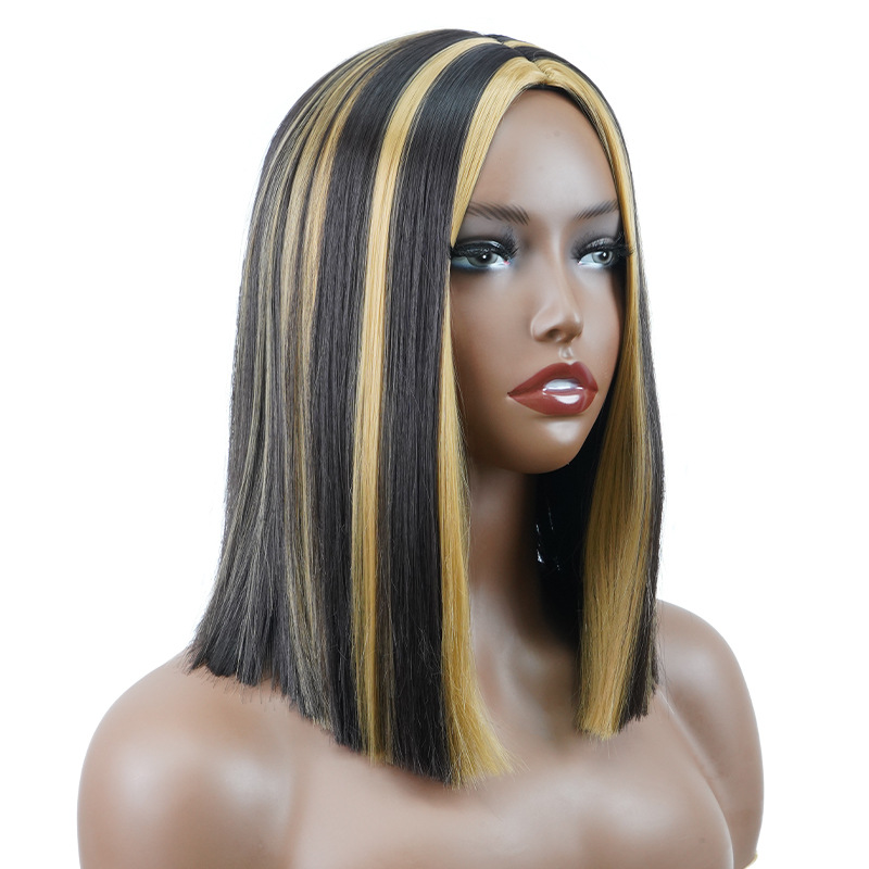 Peruci sintetice colorate, peruci scurte și drepte, cu păr semi-tuns_voghion.com