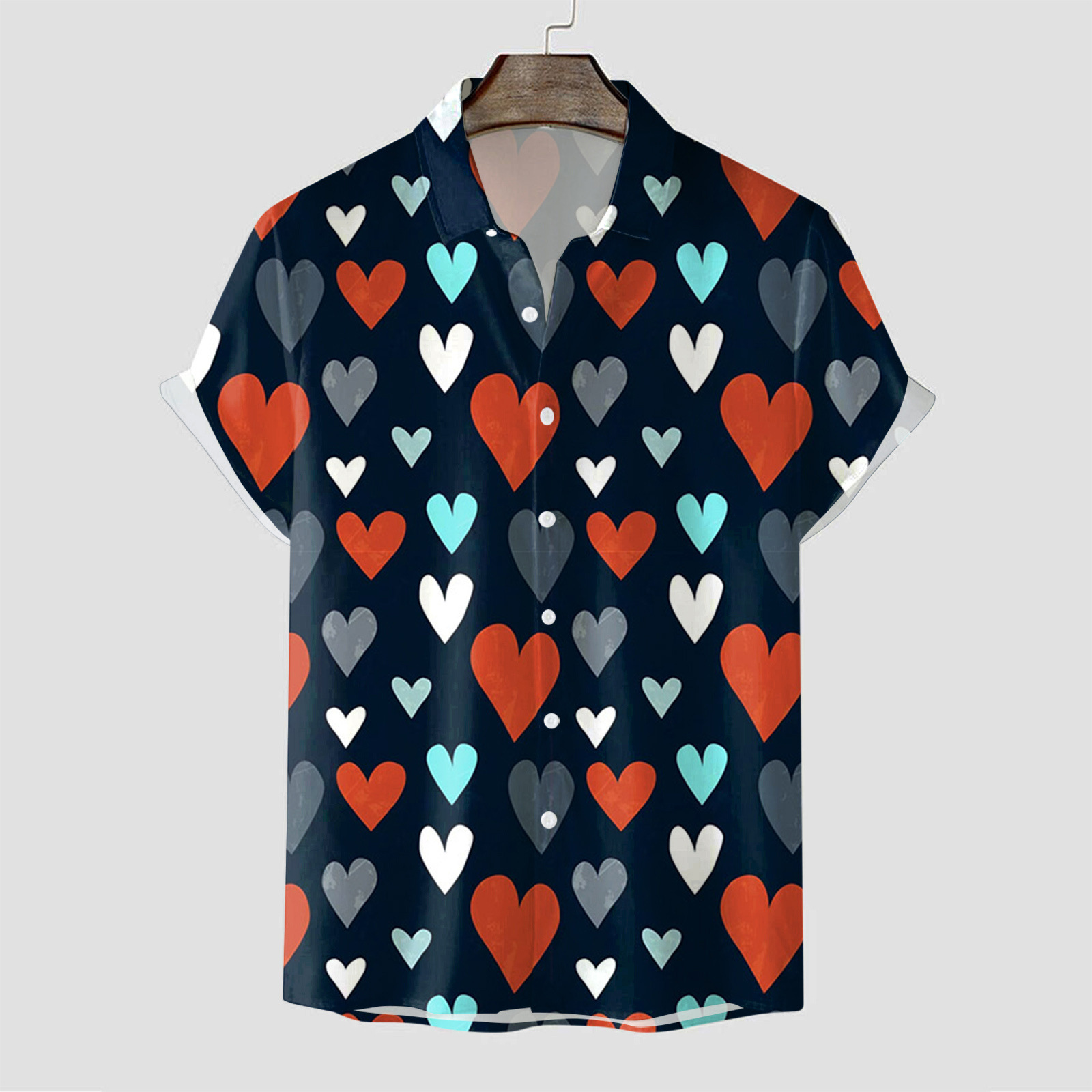 Camisa de manga corta para hombre transfronteriza de la estación Camisa estampada digital 3D de cuatro lados Camisa explosiva del día de San Valentín