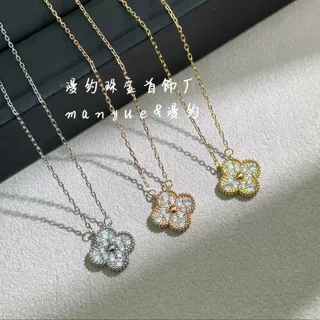 实拍高版四叶草五花满钻项链女欧美跨境热销细节对版锁骨链带细节