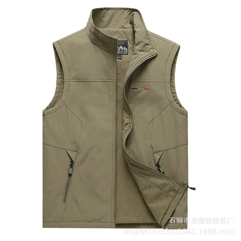Осенне-зимний жилет на флисовой подкладке, мужской утолщенный жилет для повседневной фотосъемки, жилет для рыбалки, жилет для среднего и пожилого возраста, хлопковый жилет
