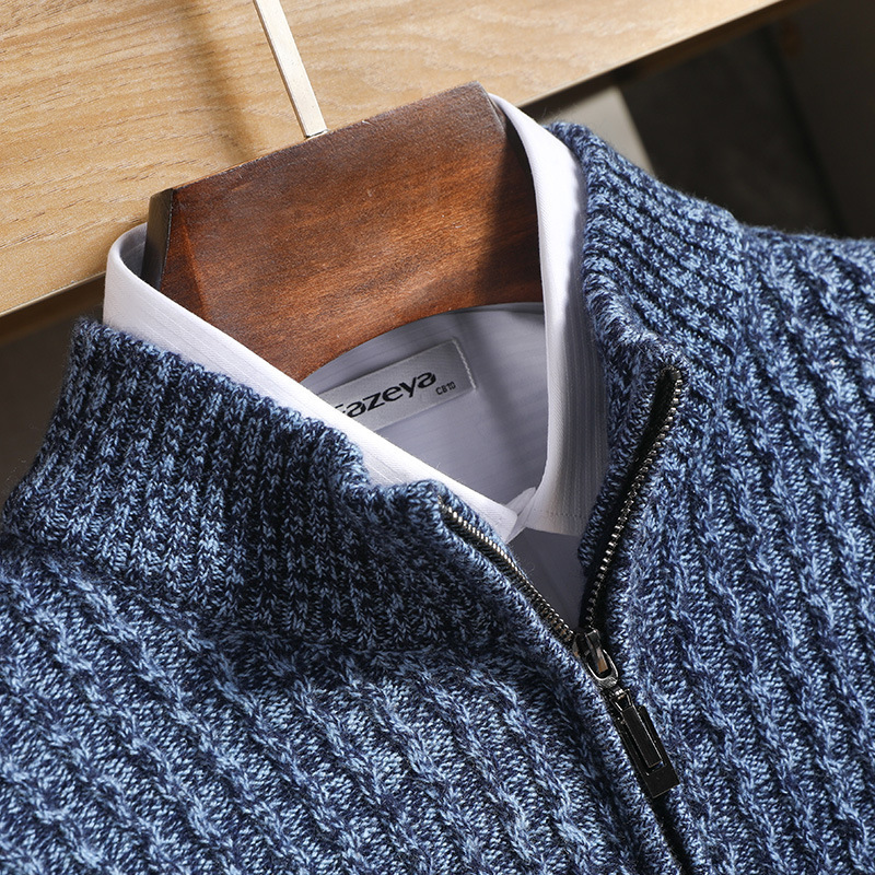 秋冬の男性の純ウールのファスナーのカーディガンの立襟のゆったりしているビジネスの男性式の花の紗のウールのセーターのオーバーのカジュアルなセーター