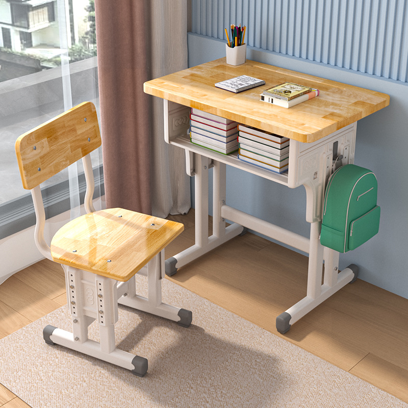Children's Study Table Solid Wood Desk Home Student Writing Desk Small Apartment Liftable Table and Chair Set School Same Style