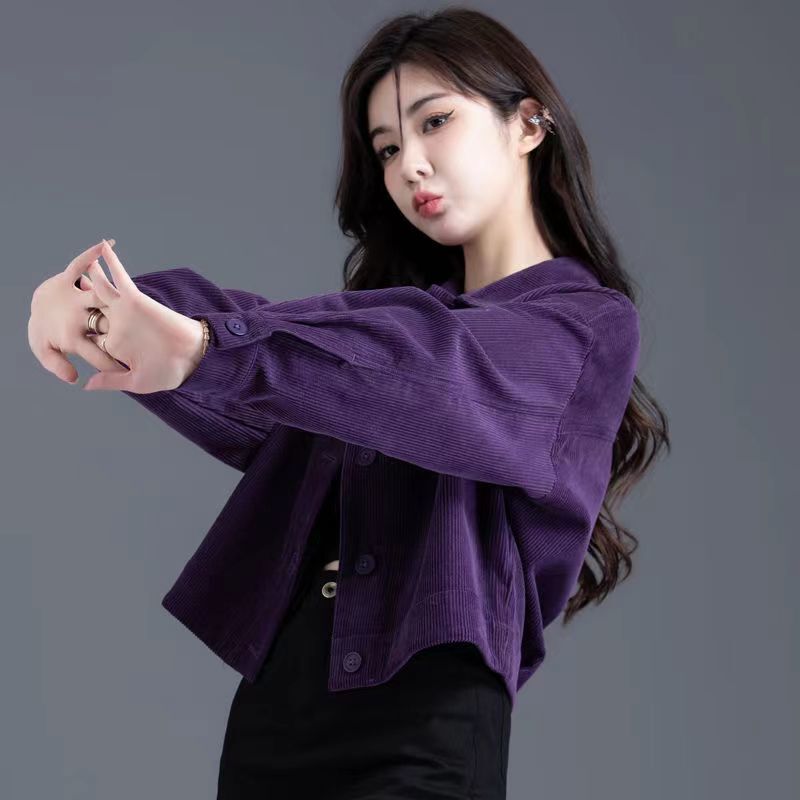 Purple Corduroy Jacket for Women, Autumn and Winter 2026 New Trendy Style, Stylish Short Corduroy Top for Petite Figures