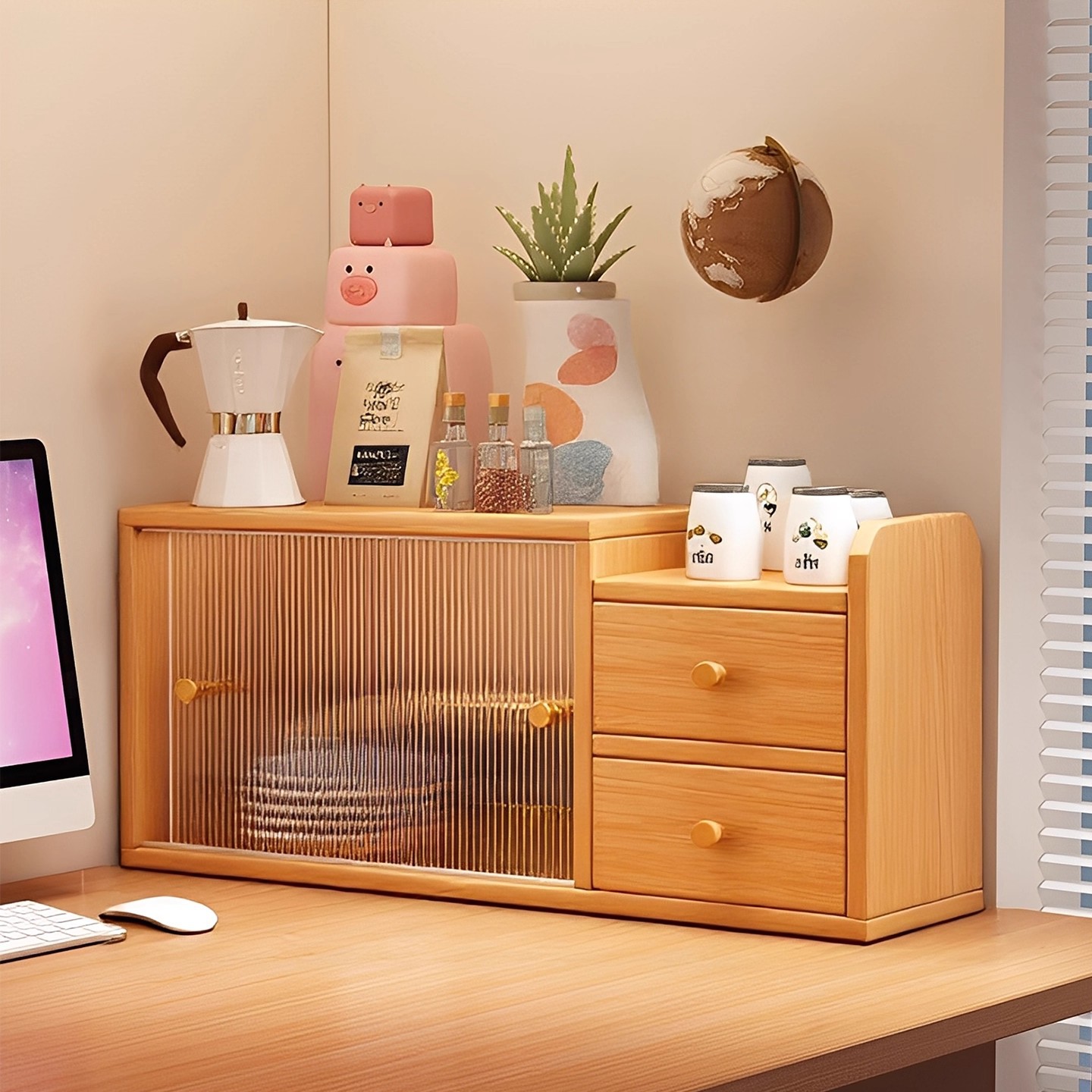 Estante de escritorio ventana flotante balcón gabinete de almacenamiento estante de escritorio estante de tazas cosméticos armario multicapa armario de polvo librería