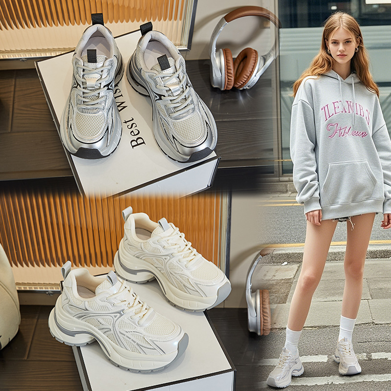 Suction Film Bottom Dad Shoes 2025 Spring and Summer New Heightening Breathable Mesh Retro Versatile Sports Casual Shoes for Women