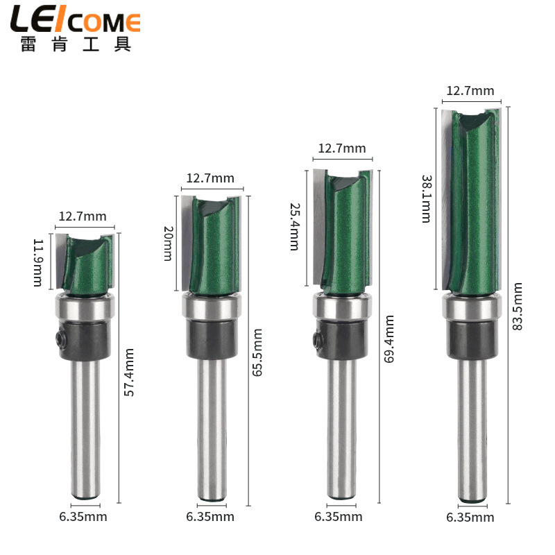 Leiken teniendo cuchillo recto pintura verde oscuro herramienta de fresado de carpintería de 4 piezas ranurado mango de doble hoja con máquina de cuchillo de corte de rodamiento