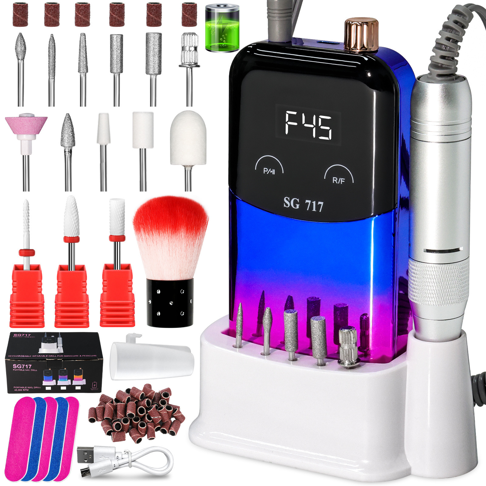 Nueva lijadora de uñas portátil transfronteriza SG717 Lijadora de uñas eléctrica con almacenamiento de energía