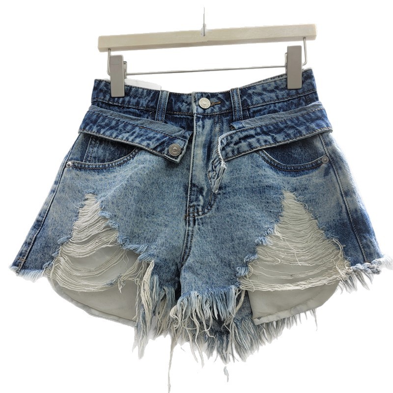 Pantalones Cortos de Mezclilla Rotos de Denim con Bordes Deshilachados para Verano