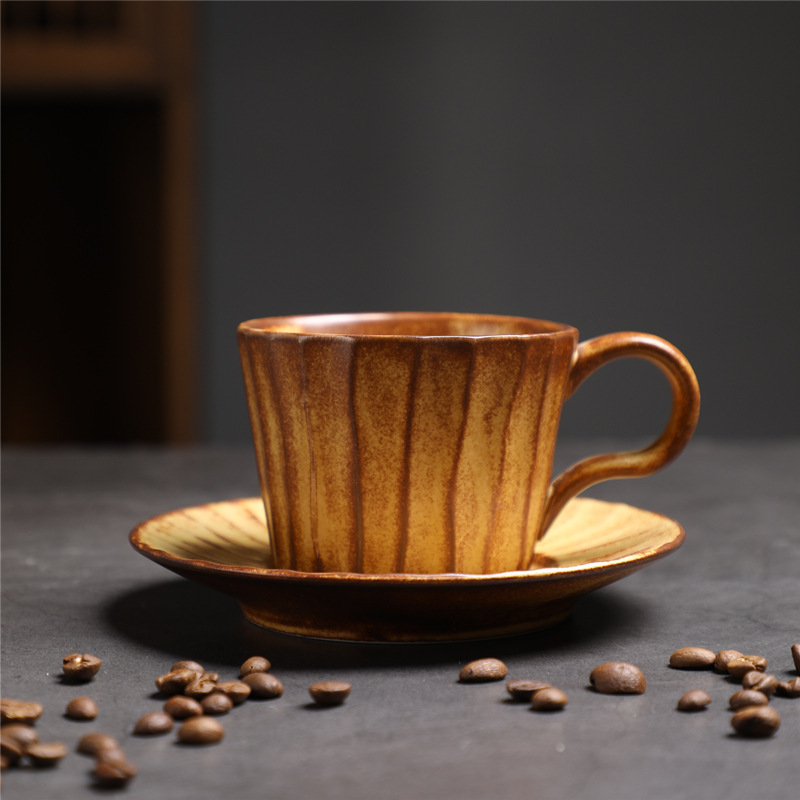 Estilo japonés vintage de cerámica taza de café y platillo traje creativo regalo taza de té de la tarde taza de café de gres