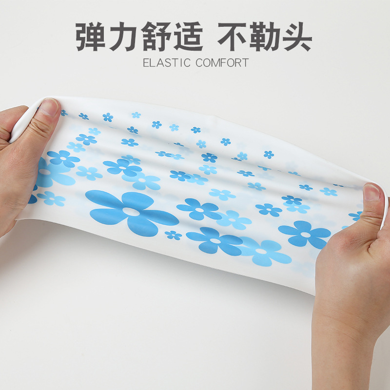 Gorro de baño estampado de silicona para hombres y mujeres adultos y niños patrón de flor universal protección auditiva impermeable gorro de baño al por mayor