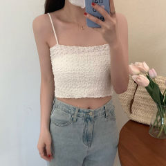 Sexy strapless top, women's pure desire lace knit backless vest with pleats, one-piece collar, versatile short sleeve base layer top