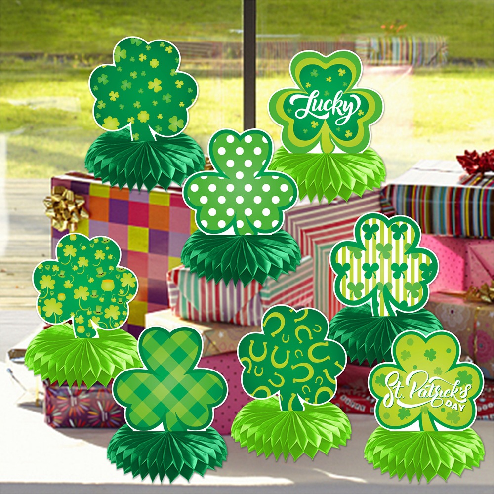 Nuevo día de San Patricio tres hojas de abeja decoración fiesta del día de Irlanda decoración estereoscópica props