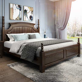 美式乡村实木床1.8米白蜡木主卧双人床抽屉储物婚床家用轻奢复古