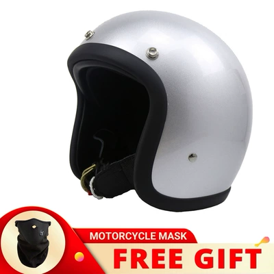 Unisex Retro Cruise Helmet | Motosiklet kaskı (dəbilqə) - silver-mask-s