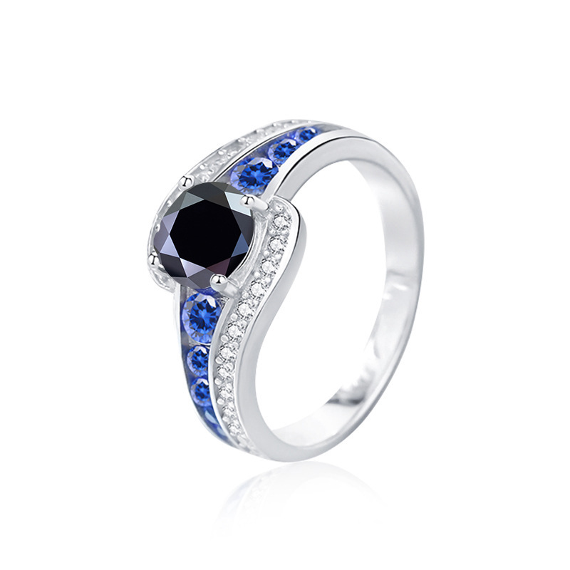 Anillo de diamante de Mosan mujer s925 plata esterlina cruzada joyería de lujo ligera europea y americana anillo de zircón azul incrustado