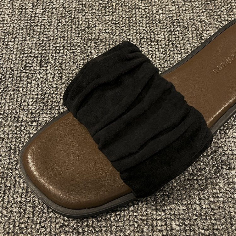 Καλοκαίρι 2023 νέες φλατ παντόφλες γυναικεία εξωτερικά ενδύματα πέδιλα μιας γραμμής ίσια τακούνια για εγκύους άνετα και κομψά γυναικεία παπούτσια με τετράγωνο μύτη_voghion.com