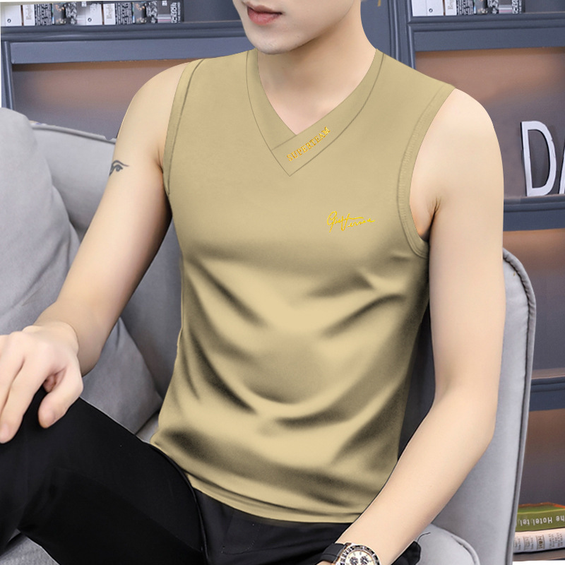 2026 New Tank Top Men's Modal Summer Sleeveless T-shirt V-neck Sport Thin Shoulder Hurdle Top_viptrois.com