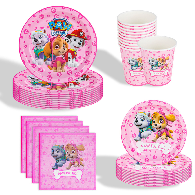 Cross-Border Pink Cartoon Paw Patrol Children's Birthday Holiday Party Tableware Pennant Paper Cup Paper Plate Set Cross-Border Pink Cartoon Paw Patrol Children's Birthday Holiday Party Tableware Pennant Paper Cup Paper Plate Set